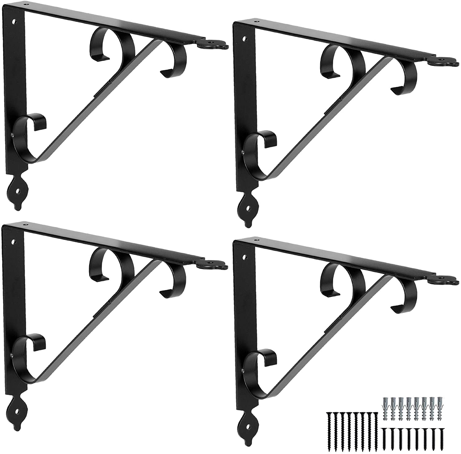 Heavy Duty Floating Shelf Brackets, 4 Pack - 8x12 Inch Decorative Metal Shelf Holders for Wall Mount Shelves