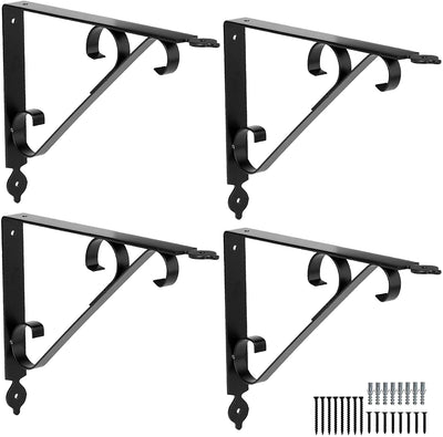 Heavy Duty Floating Shelf Brackets, 4 Pack - 8x12 Inch Decorative Metal Shelf Holders for Wall Mount Shelves