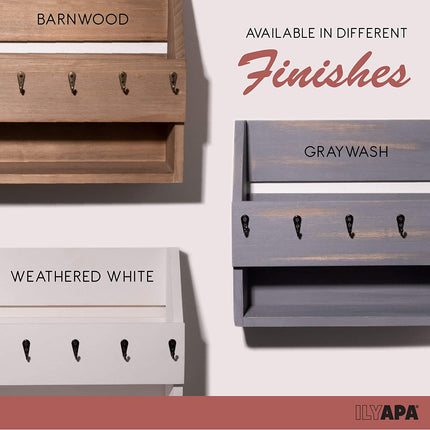 Ilyapa Rustic Gray Wooden Key and Mail Holder with Shelf - Wall Mounted
