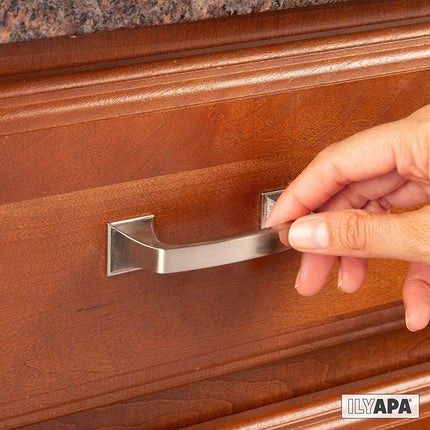 Satin Nickle Cabinet Handles - 3 Inch Hole Center Traditional Squared Drawer Pulls - 10 Pack of Kitchen Cabinet Hardware