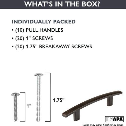 Oil Rubbed Bronze Kitchen Cabinet Handles - 3 Inch Hole Center Curved Bar Pulls - 10 Pack of Kitchen Cabinet Hardware