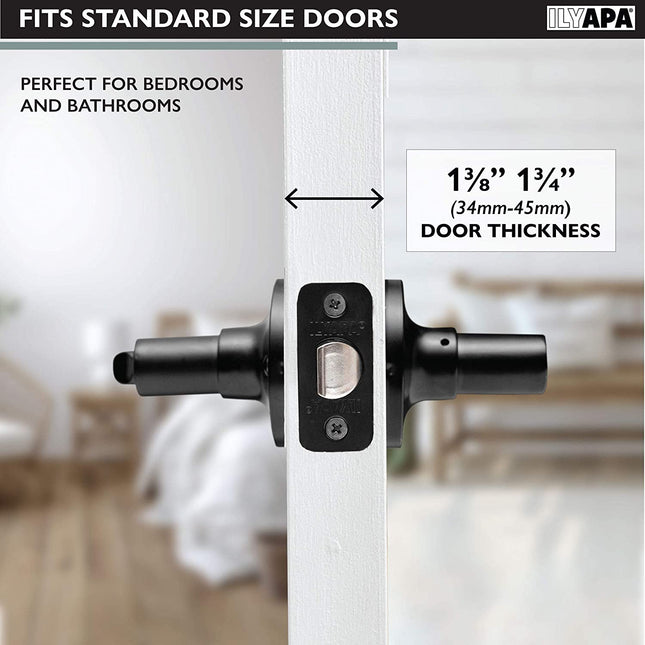 Ilyapa Privacy Door Lever for Bed/Bath - Contemporary, Matte Black Reversible Interior Keyless Turn Thumb Locking Door Leverset, Matte Black, 6 Pack