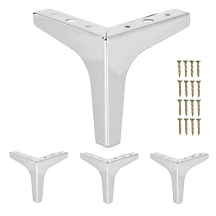 Ilyapa Triangular Metal Furniture Feet - Set of 4 Chrome Mid Century Modern 5 Inch Heavy Duty Replacement Furniture Leg for Sofas, Chairs, Ottomans, Cabinets