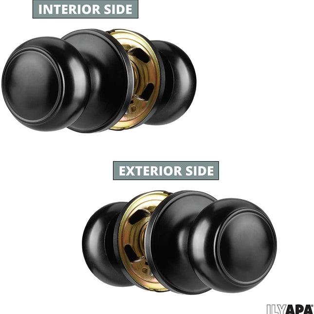 Interior Passage Door Knob - Keyless Hall and Closet Locksets - Hall and Closet - Improved Matte Black Finish - (10 Pack)