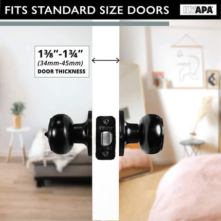 Interior Privacy Door knob - Keyless Locking Door Handles for Bedroom and Bathroom - Improved Matte Black Finish - (6 Pack)