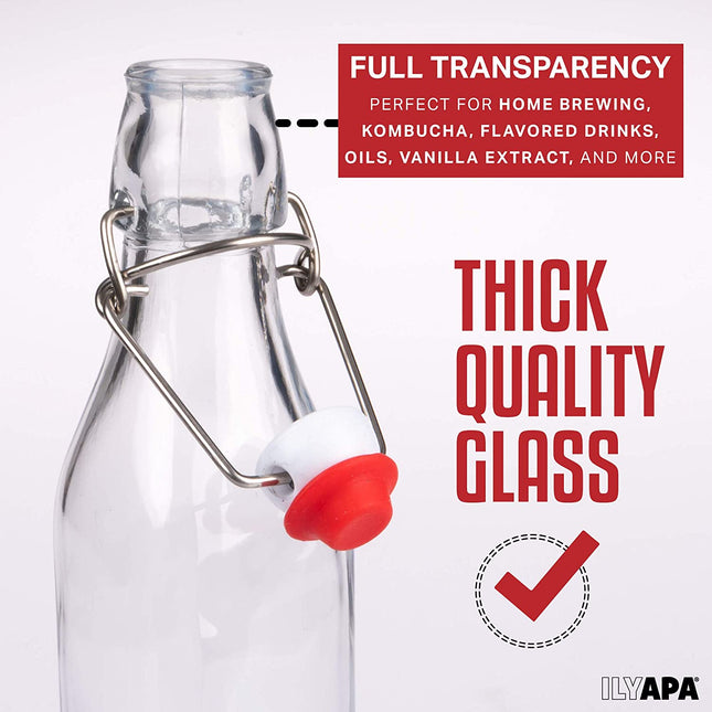 12 Pack of Glass Beer Bottles for Home Brewing - Square 8 oz Bottles with Flip Caps and Funnel