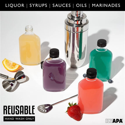 Ilyapa Ilyapa 200 ml Glass Flask Bottle - 6 Pack Liquor Pocket Flask with Plastic Top, Sauce, Oil, Syrup Bottle