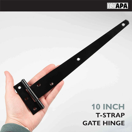 Ilyapa Heavy Duty Gate Hinges, 6 Pack - 10 Inch Outdoor T Strap Hinges for Barn Door, Shed or Wooden Fences