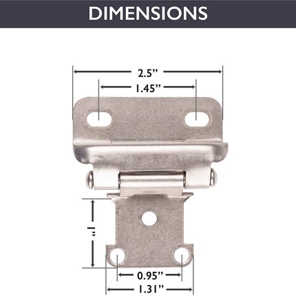Self Closing Cabinet Hinges Satin Nickel, 50 Pack - 1/2 Inch Overlay 3/4 Inch Frame Semi Wrap Kitchen Cabinet Door Hinge Hardware