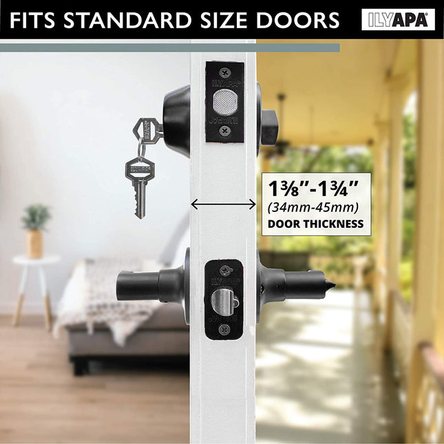 Entry Lever Door Handle Deadbolt Set - Keyed Alike Classic Design Black Finish (3 Pack)