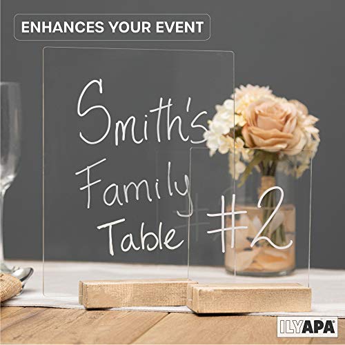 Acrylic Sign Holders with Natural Wood Stands, 4 Pack - 8x10 Inch Blank Table Numbers Set for Wedding
