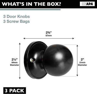 Ilyapa Half Dummy Door Knob - Ball, Matte Black 3 Pack