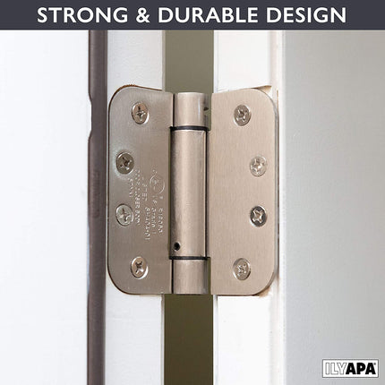 Self Closing Door Hinges, 2 Pack, Satin Nickel - 4x4 Inch Interior Spring Hinges for Doors