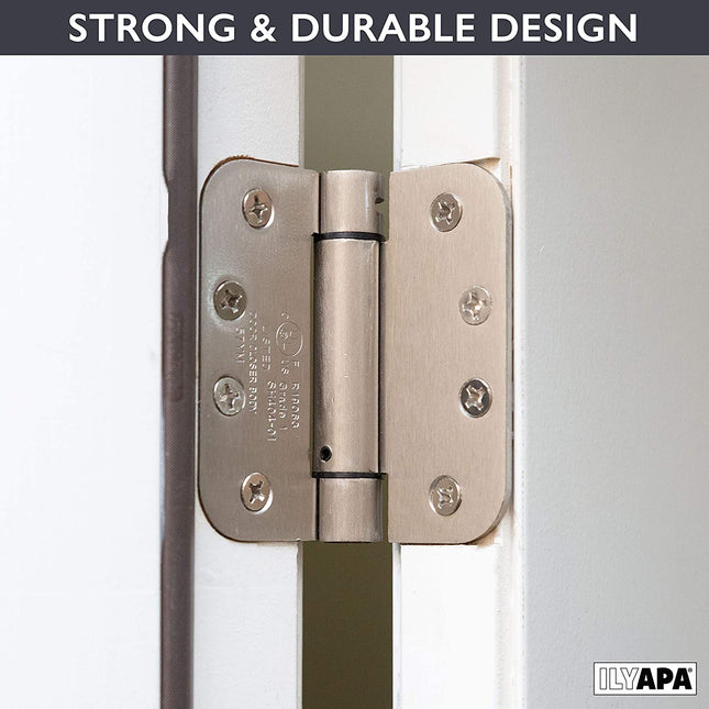 Self Closing Door Hinges, 2 Pack, Satin Nickel - 4x4 Inch Interior Spring Hinges for Doors