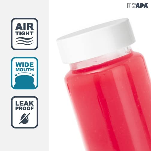 Ilyapa Glass Juice Shot Bottles Pack of 16 - 4oz On The Go Beverage Storage Container with White Cap, Reusable, Leak Proof