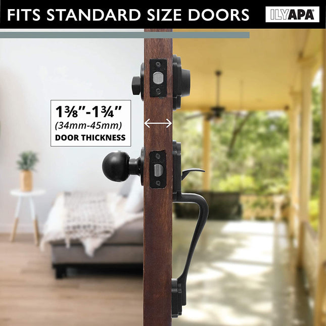 Traditional Style Front Door Exterior Handleset - Elegant Lock Set Handle Hardware with Single Cylinder Deadbolt Lock and Knob - Improved Classic Matte Black Finish