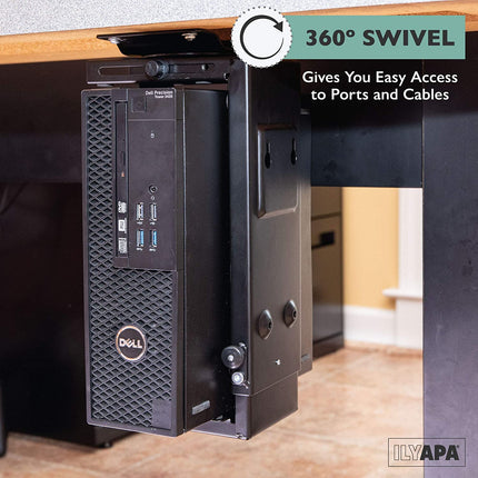 Under Desk Computer Mount with 360 Degree Swivel - CPU Holder for PC Desktop Tower