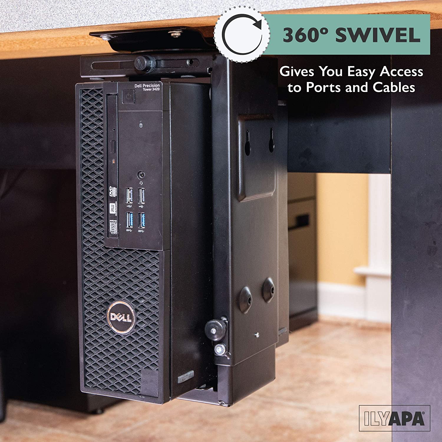 3M™ Adjustable Under-Desk CPU Holder with 360 Degree Swivel, CS200MB