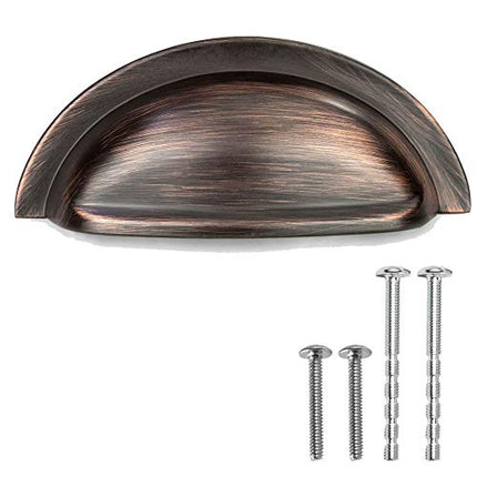 Oil Rubbed Bronze Kitchen Cabinet Pulls - New 3 Inch Hole Center Bin Cup Drawer Handles - 10 Pack of Kitchen Cabinet Hardware