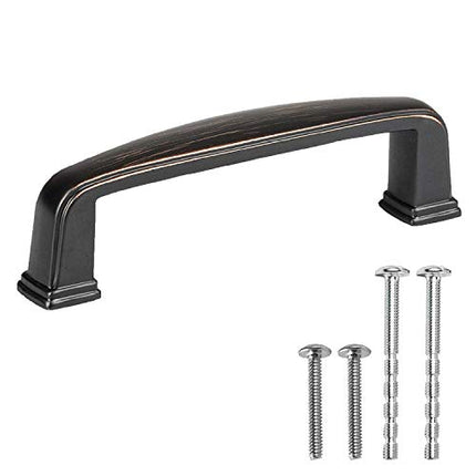 Oil Rubbed Bronze Cabinet Handles - 3 Inch Hole Center Modern Drawer Pulls - 25 Pack of Kitchen Cabinet Hardware