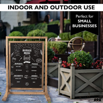 Ilyapa Rustic Double Sided Swinging Chalkboard Sidewalk Sign - Barnwood Magnetic A Frame Alternative Menu Board Sandwich Board Message Sign