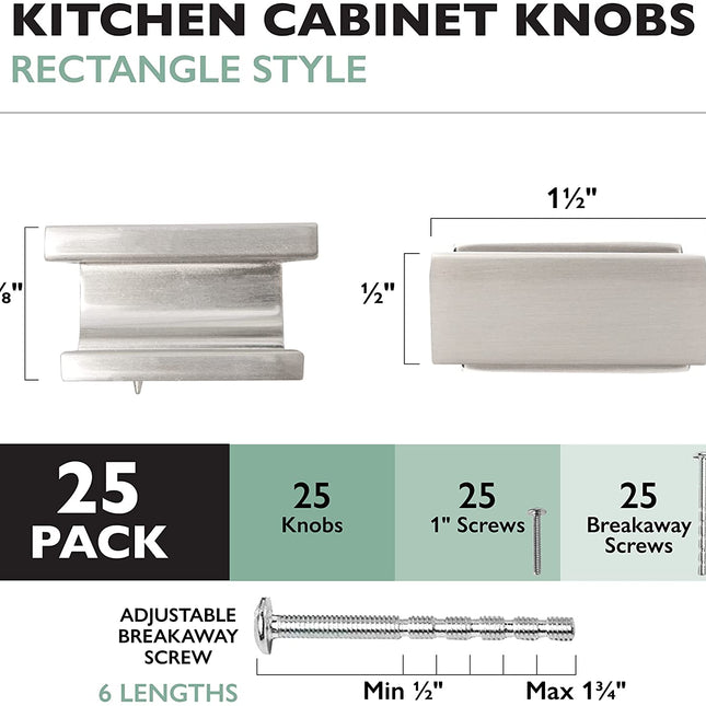Ilyapa Satin Nickel Kitchen Cabinet Knobs - Rectangle Drawer Handles - 25 Pack of Kitchen Cabinet Hardware