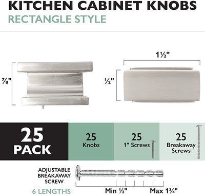 Ilyapa Satin Nickel Kitchen Cabinet Knobs - Rectangle Drawer Handles - 25 Pack of Kitchen Cabinet Hardware