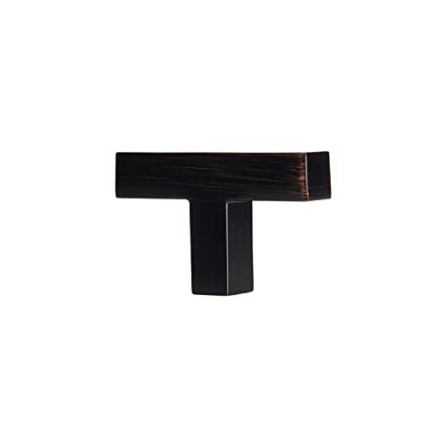 Oil Rubbed Bronze Kitchen Cabinet Knobs, 10 Pack - Modern Square T-Knob Drawer Pull Handle Hardware