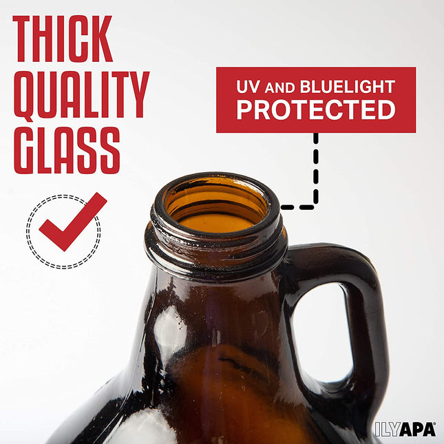 Glass Growlers for Beer, 2 Pack - 64 oz Growler Set with Lids - Great for Home Brewing, Kombucha & More