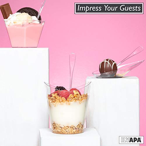 100 Mini Plastic Dessert Cups with Spoons - 3.5 oz Parfait Cups - ilyapa