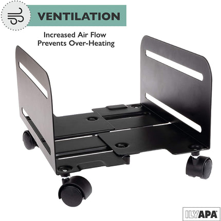 PC Computer Tower Stand with Wheels - Mobile CPU Holder Cart for Desktop