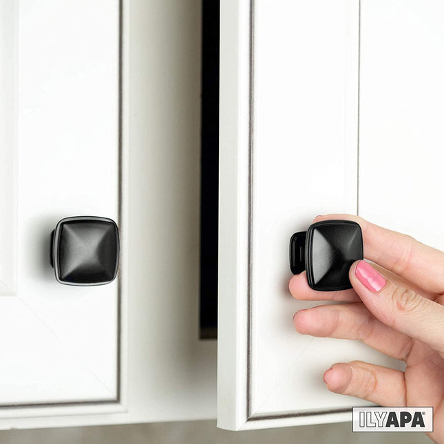 Ilyapa Black Square Kitchen Cabinet Knobs - 5 Pack of Modern Design Handles