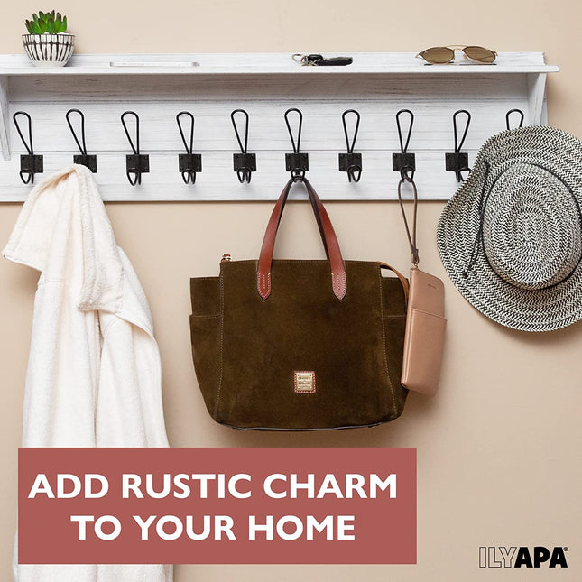 Ilyapa Wall Mounted Coat Rack Shelf, White Wooden - 38" Entryway 10 Hook