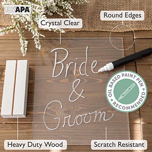 Acrylic Sign Holders with White Wood Stands, 4 Pack - 8x10 Inch Blank Table Numbers Set for Wedding