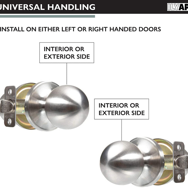 Ilyapa Passage Door Knob for Hall/Closet - Ball, Satin Nickel Interior Keyless Non Locking Round Door Handle, Satin Nickel