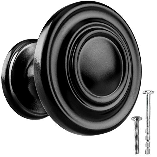 Flat Black Kitchen Cabinet Knobs - Round Ringed Drawer Handles - 25 Pack of Kitchen Cabinet Hardware