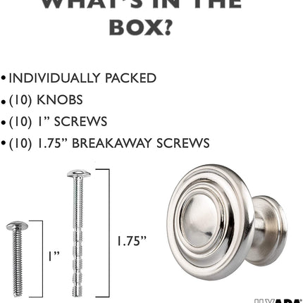 Satin Nickel Kitchen Cabinet Knobs - Round Ringed Drawer Handles - 10 Pack of Kitchen Cabinet Hardware