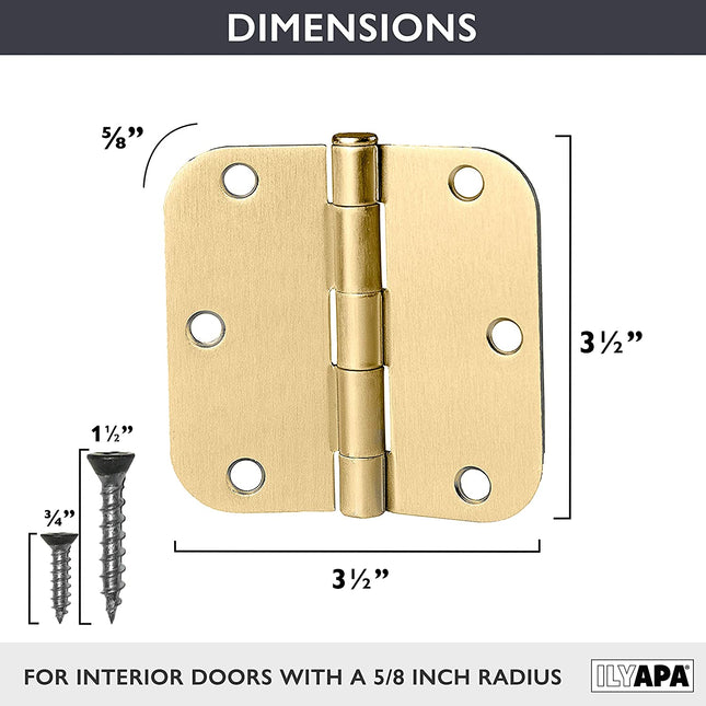 18 Pack of Door Hinges, Polished Brass - 3 ¬¨Œ©‚Äö√Ñ√π x 3 ¬¨Œ©‚Äö√Ñ√π Inch Interior Hinges for Doors Polished Brass with 5/8" Radius Corners