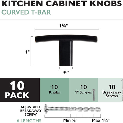 Oil Rubbed Bronze Kitchen Cabinet Knobs, 10 Pack - Curved T-Knob Drawer Pull Handle Hardware