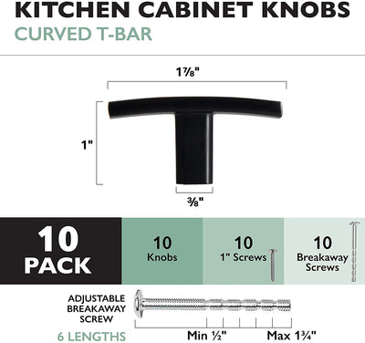 Oil Rubbed Bronze Kitchen Cabinet Knobs, 10 Pack - Curved T-Knob Drawer Pull Handle Hardware