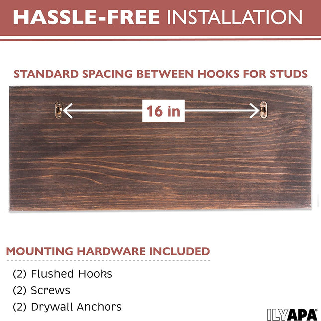 Wall Mounted Coat Rack with Shelf - 24 Inch Rustic Wooden 5 Hook Coat Hanger Rail, Distressed Wood, Black Metal Hooks