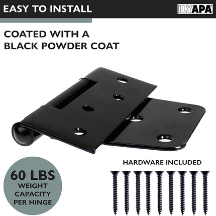 Ilyapa Heavy Duty Shed Door Hinges, 6 Pack - Black Cold Rolled Steel Square Hinges for Gate, Barn or Storage Shed