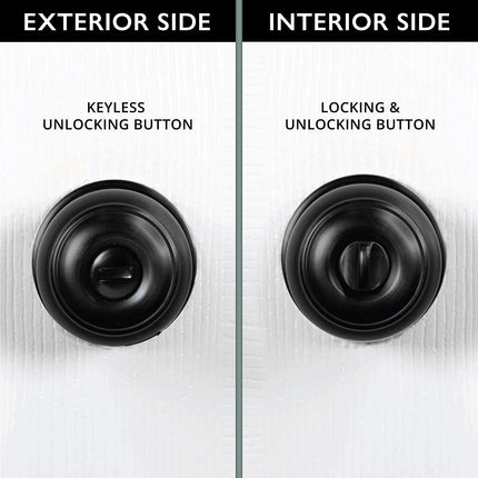 Interior Privacy Door knob - Keyless Locking Door Handles for Bedroom and Bathroom - Improved Matte Black Finish - (6 Pack)