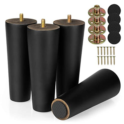 Ilyapa Wooden Furniture Feet - Set of 4 Black 6 Inch Tapered Replacement Furniture Leg for Sofas, Chairs, Loveseats, Ottoman, Dressers, End Tables