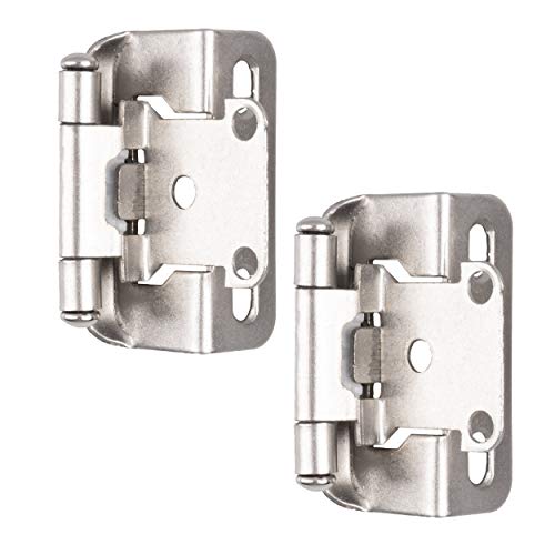 Self Closing Cabinet Hinges Satin Nickel, 50 Pack - 1/2 Inch Overlay 3/4 Inch Frame Semi Wrap Kitchen Cabinet Door Hinge Hardware