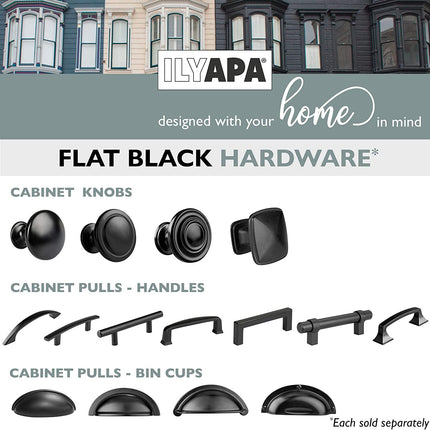 Black Kitchen Cabinet Pulls - 3 Inch Hole Center Bin Cup Drawer Handles - 10 Pack of Kitchen Cabinet Hardware