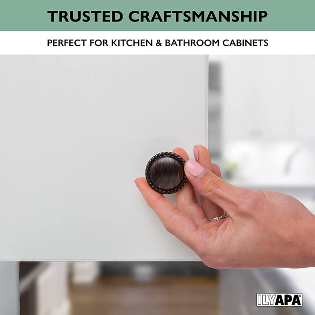 Ilyapa Oil Rubbed Bronze Kitchen Cabinet Knobs - Round Braided Drawer Handles - 25 Pack of Kitchen Cabinet Hardware