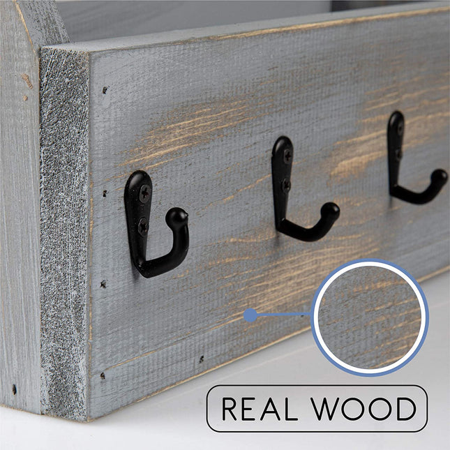 Ilyapa Rustic Gray Wooden Key and Mail Holder - Wall Mounted