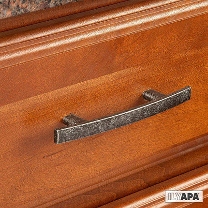 Antique Iron Kitchen Cabinet Handles - 3 Inch Hole Center Curved Bar Pulls - 10 Pack of Kitchen Cabinet Hardware