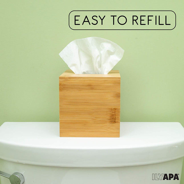 Ilyapa Bamboo Tissue Box Cover Square - Rustic Farmhouse Tissue Holder